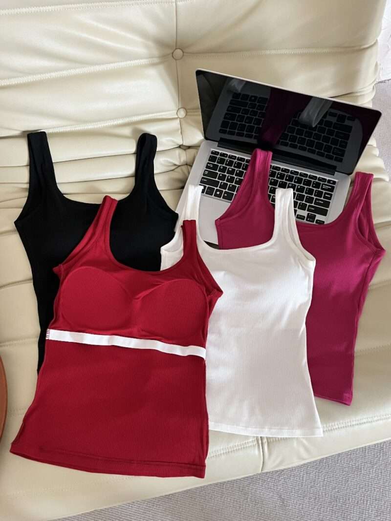 Girls Crop Tank Top Back Camisole Summer Wear Slim Fit Show with Chest Pad Inside