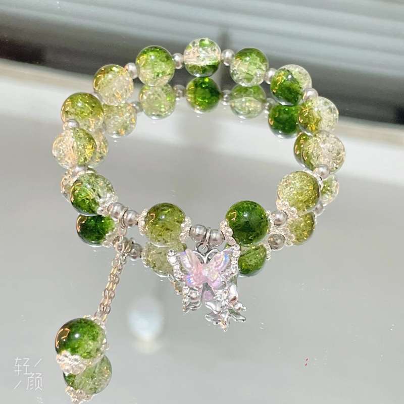 Green Butterfly Glass Bracelet: Clasyy Elegant Beaded Jewelry