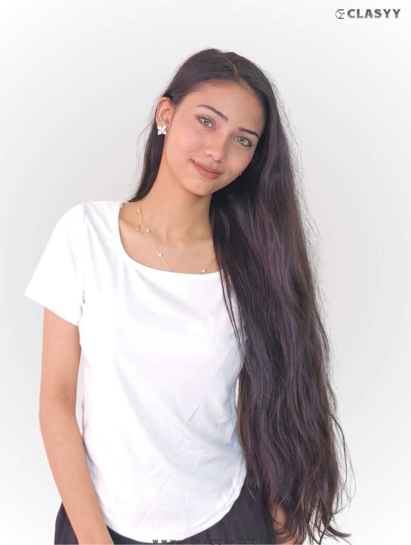 Girl's Summer Solid Short-sleeved Square Collar T-shirt