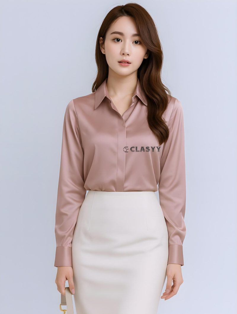 Silky High-end Shirt Spring and Summer Women's Elegant Dagging New Acetic Acid Satin Shirt