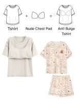 Women Summer Printed Short-sleeved T-shirt With Chest Pad + Shorts Combo