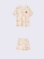 Women Summer Printed Short-sleeved T-shirt With Chest Pad + Shorts Combo