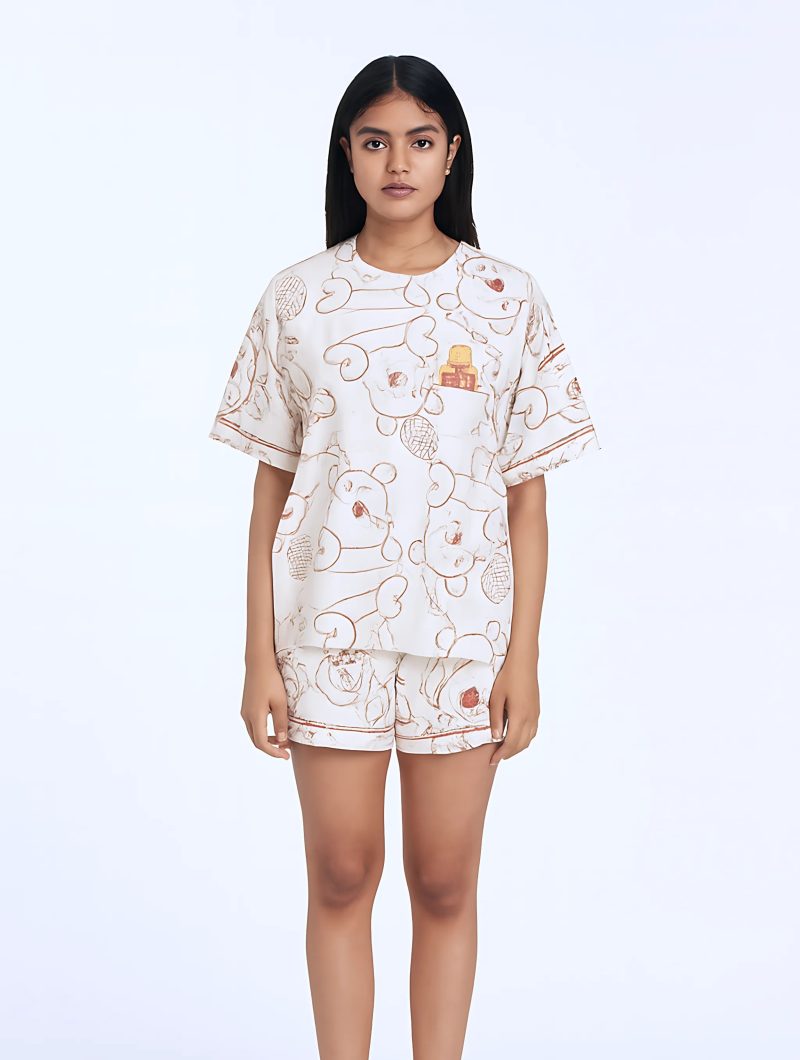Women Summer Printed Short-sleeved T-shirt With Chest Pad + Shorts Combo