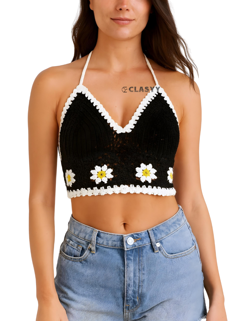 Sexy Bikini Crop Top Women Crochet Boho Beach Camisoles Bikini Bralette Halter Cami Knit Bra Backless Beachwear Tank Top