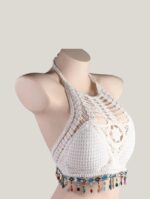 Crochet Knitted Embroidered Backless Tube Top