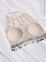 Crochet Knitted Embroidered Backless Tube Top