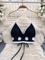 Sexy Bikini Crop Top Women Crochet Boho Beach Camisoles Bikini Bralette Halter Cami Knit Bra Backless Beachwear Tank Top
