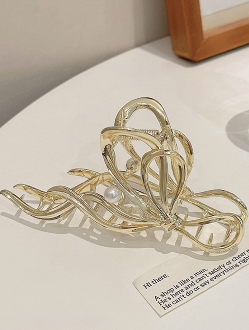 Pearl Bow Hair Clip, High-end Design | Golden & Silver