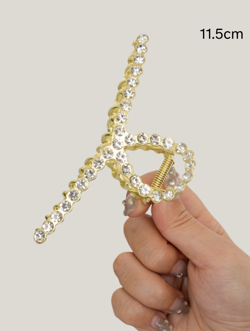 Metal Hair Clip Full Drill Large CrossGrip Light Gold